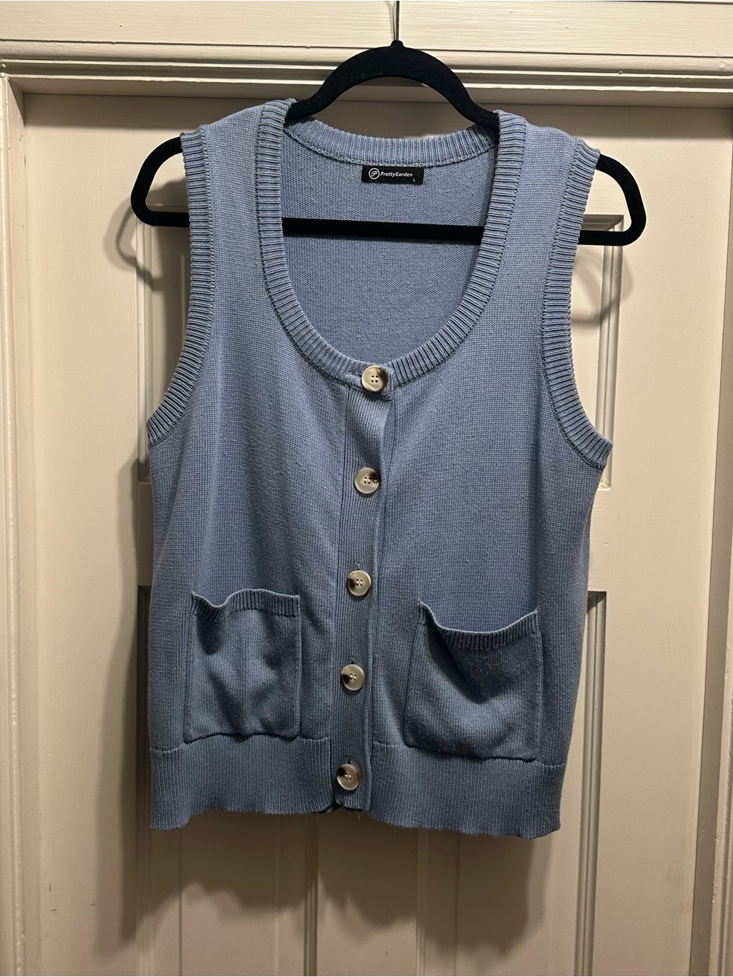 Light Blue Sleeveless Button-Front Knit Tunic Vest